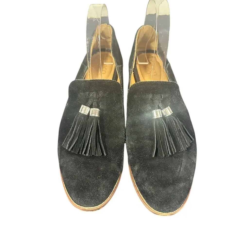 Franco Sarto Black Suede Tassel Loafers Women’s Size 9.5 Slip-On Flats comfort